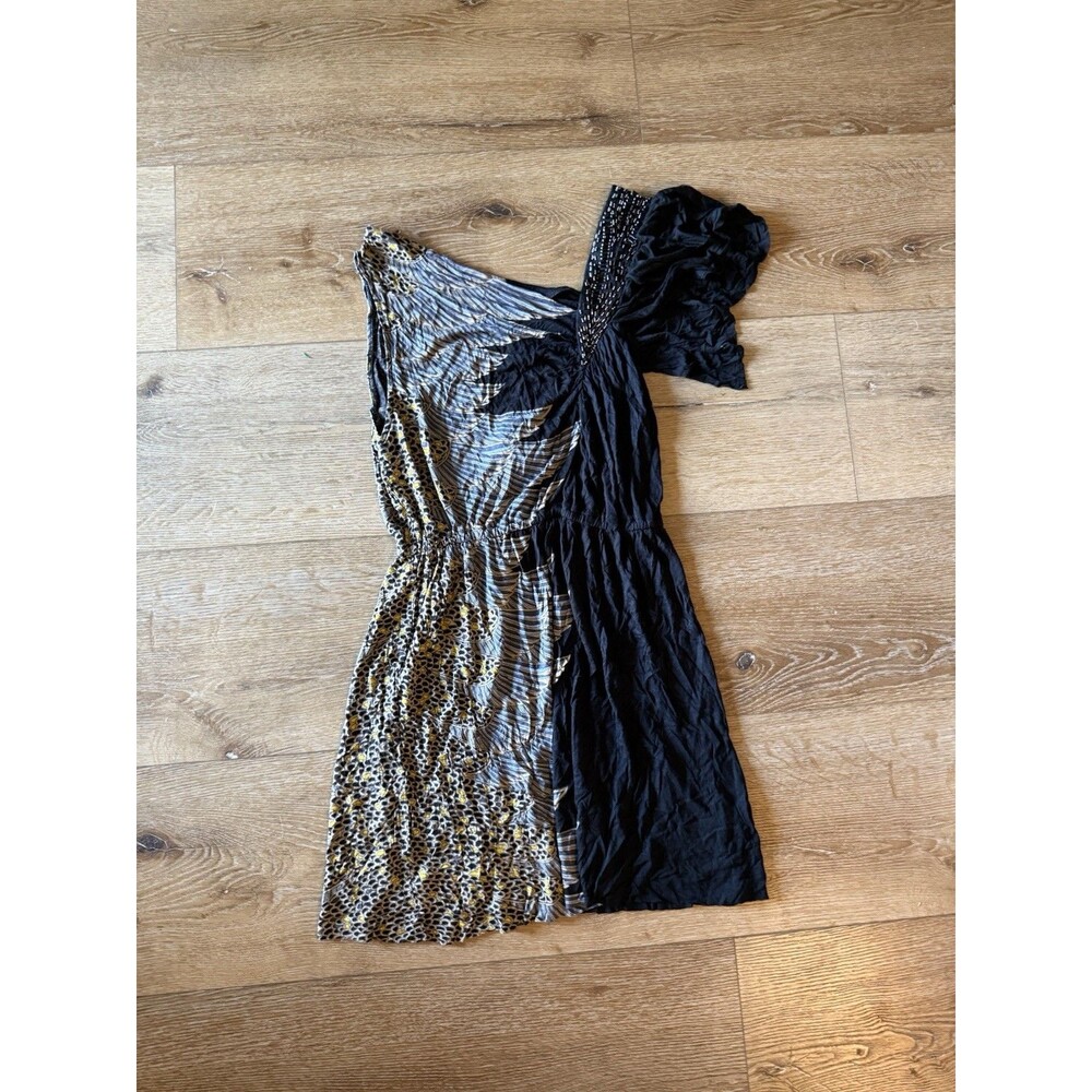 Free People Black Feathered Print Sleeveless Flowy Midi Dress NWT Women’s M